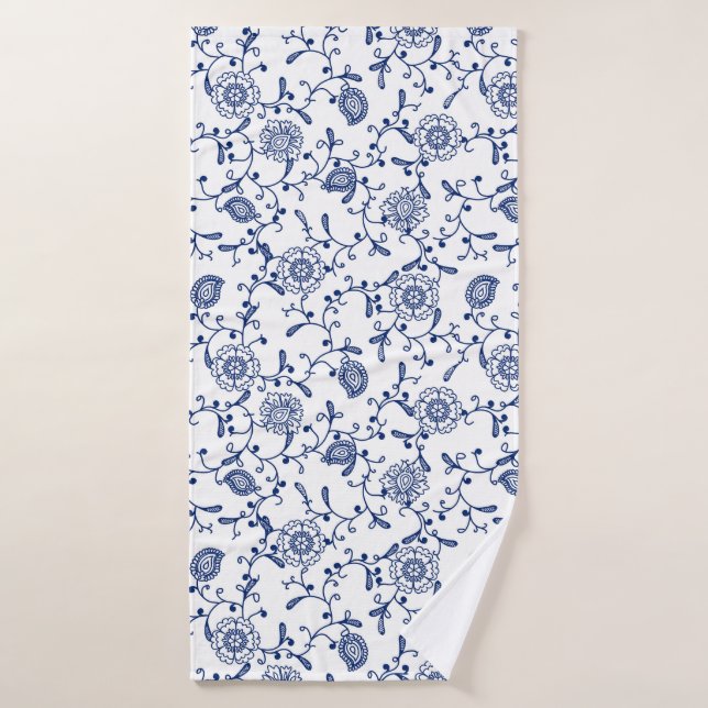 Australia Hamptons Style Blue White Floral Pattern Bath Towel (Bath Towel)