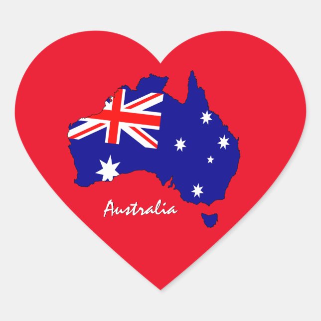 Australia Heart Sticker, Map, Australian Flag Sticker (Front)