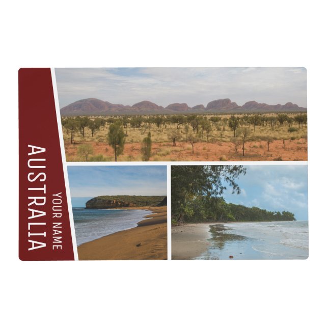 Australia Highlight Modern Dark Red Photo Collage  Placemat (Back)