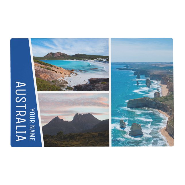Australia Highlights Modern Blue Photo Collage Placemat (Front)