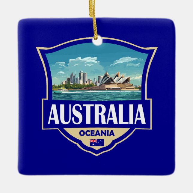 Australia Illustration Retro Badge Ceramic Ornament (Front)