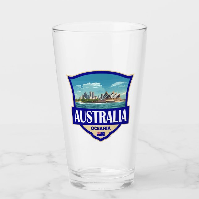 Australia Illustration Retro Badge Glass (Front)