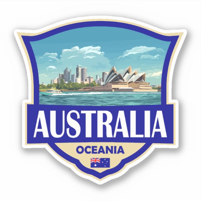 Australia Illustration Retro Badge Sticker (Front)