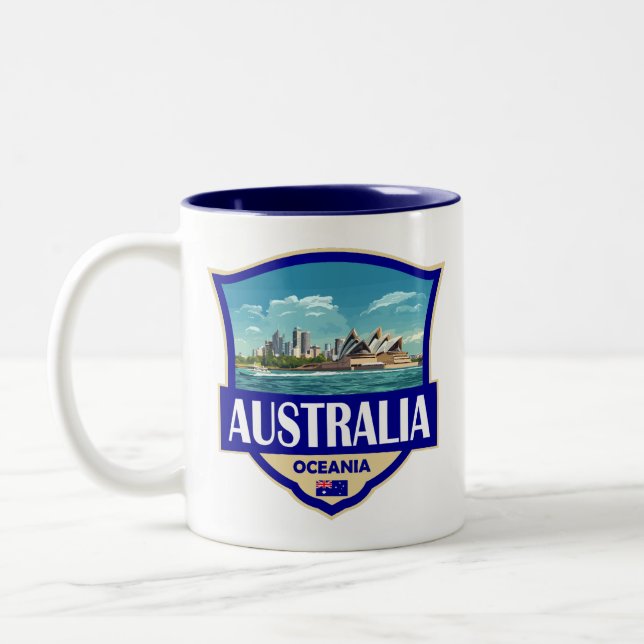 Australia Illustration Retro Badge Two-Tone Coffee Mug (Left)