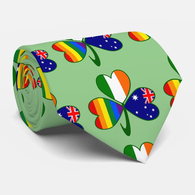 Australia Ireland Gay Pride Shamrock Neck Tie (Rolled)
