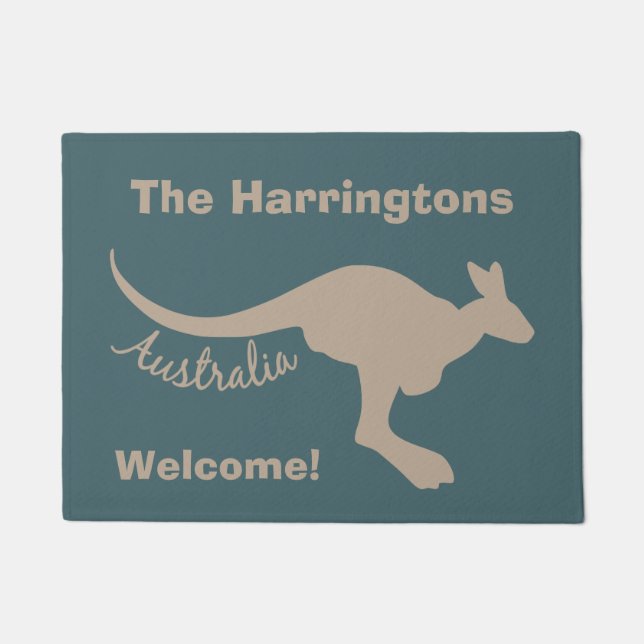 Australia Kangaroo custom text & color door mat (Front)
