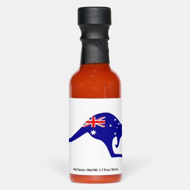 Australia Kangaroo flag, Hot Sauce Bottle Favors. (Front)
