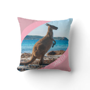 Australia Kangaroo on the Beach, Pink Accent Throw Pillow