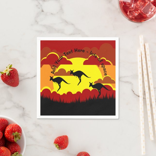Australia Kangaroo Red Black Yellow Serviette  Napkins (Insitu)