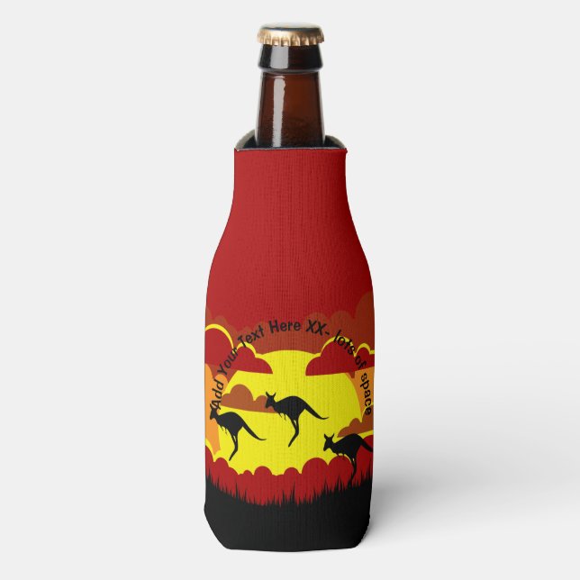 Australia Kangaroo Red Black Yellow Stubby Holder  Bottle Cooler (Bottle Front)