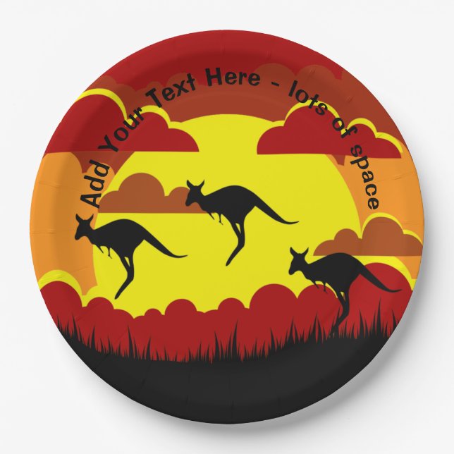 Australia Kangaroos Red Black Yellow  9" Paper Pla Plates (Front)