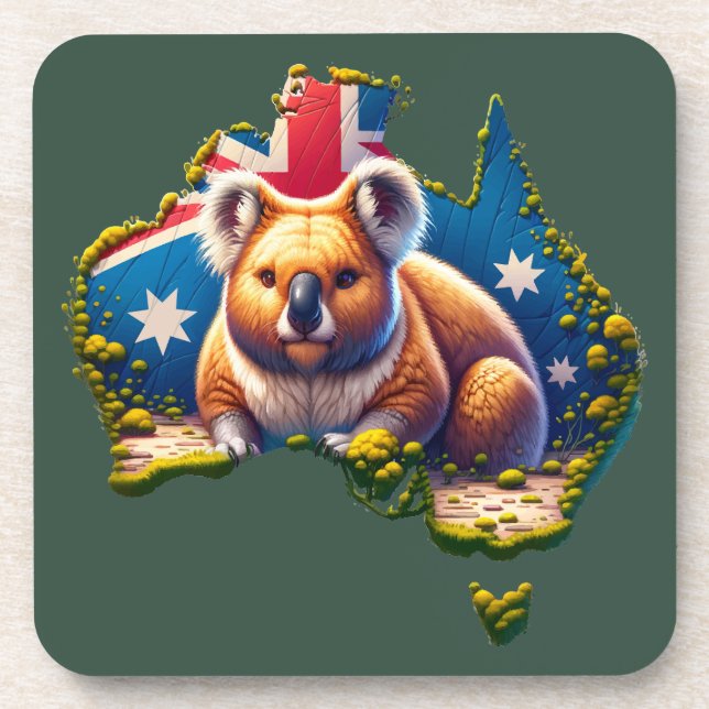 Australia Koala Bear flag map Beverage Coaster (Front)