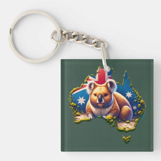 Australia Koala Bear flag map Keychain (Front)