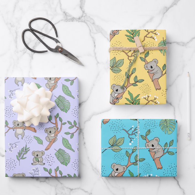 Australia Koala Bear Wrapping Paper Set of 3 (Front)