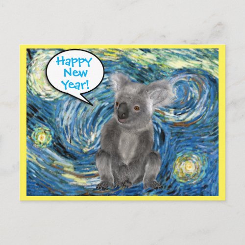 Australia Koala in Starry Night Spoof Postcard