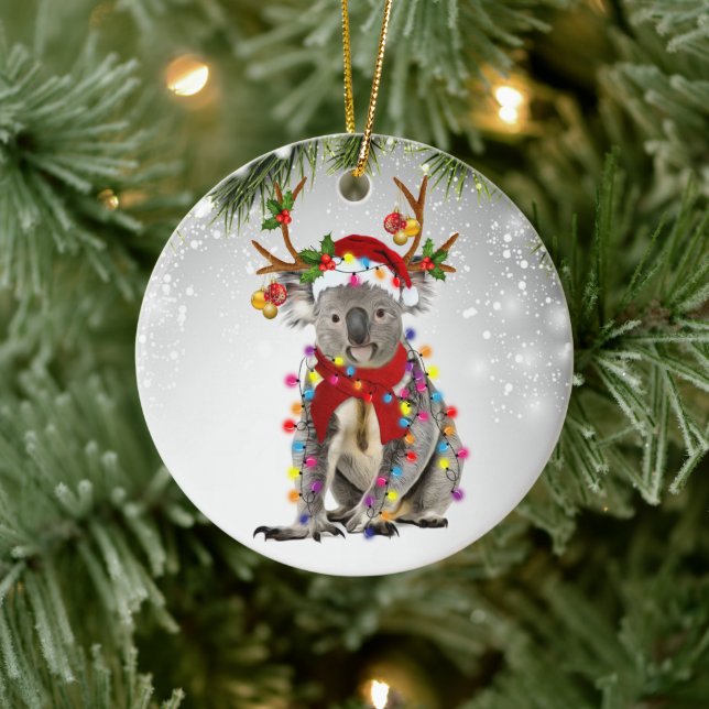 Australia koala Santa animals marsupial wildlife  Ceramic Ornament (Tree)