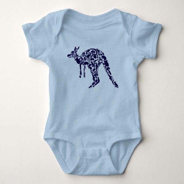 Australia Land Down Under Kangaroo Animal Blue Baby Bodysuit (Front)