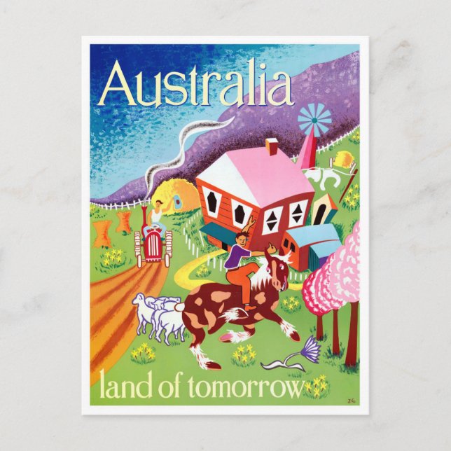 Australia land of tomorrow vintage travel  postcard (Front)