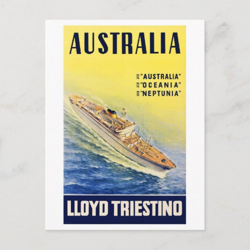 Australia Lloyd Triestino Restored Vintage Poster Postcard