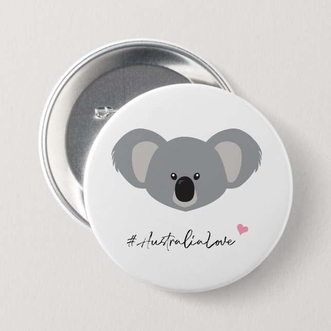 Australia love cute koala drawing charitable button (Front & Back)