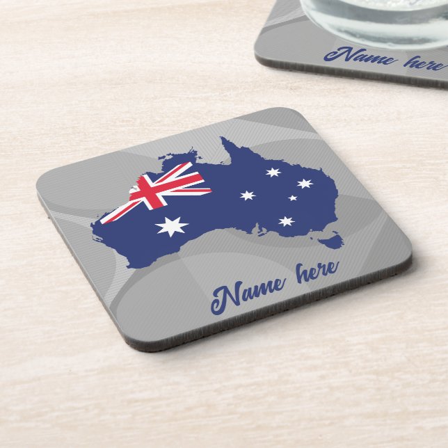 AUSTRALIA MAP AND FLAG BLUE BEVERAGE COASTER (Left Side)