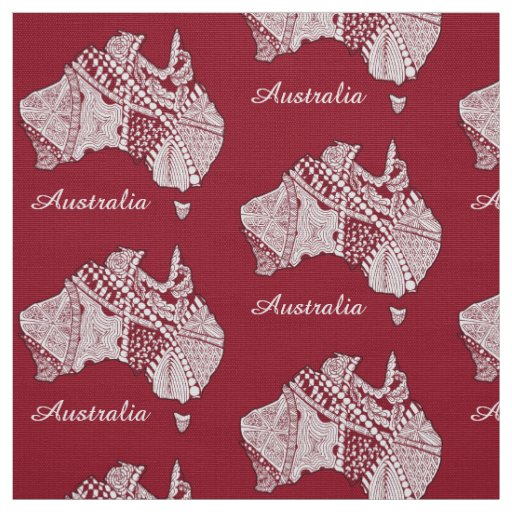 Australia Map Art Doodle Fabric