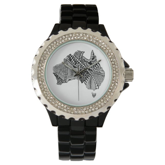Australia Map Black and White Pen and Ink Watch (Front)