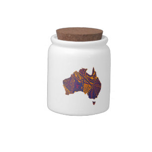 Australia Map Doodle Orange Purple Candy Jar