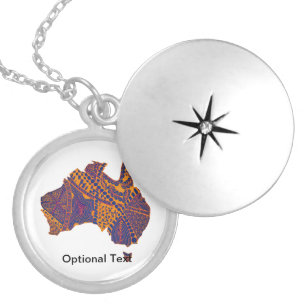 Australia Map Doodle Orange Purple Locket Necklace