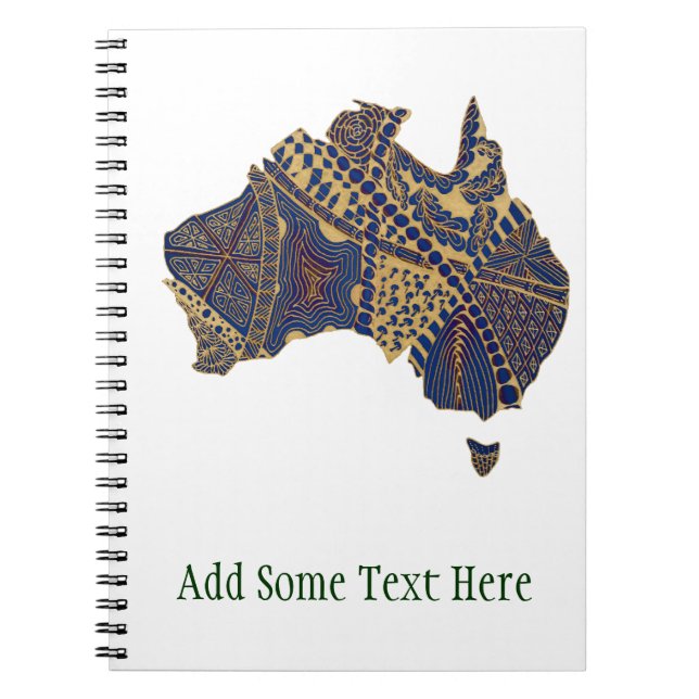 Australia Map Doodle Tan Red Blue Notebook (Front)