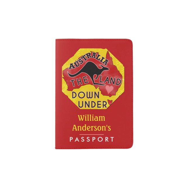 Australia Map Land Down Under Kangaroo Custom Name Passport Holder (Front)