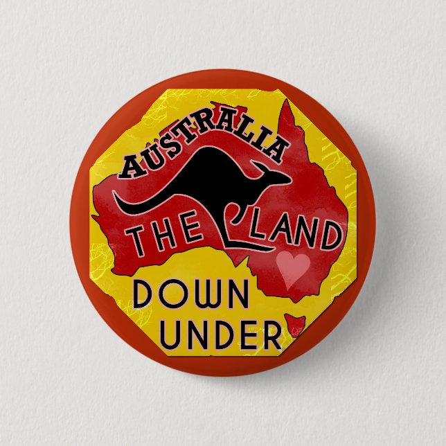 Australia Map Land Down Under with Kangaroo Retro Button (Front)