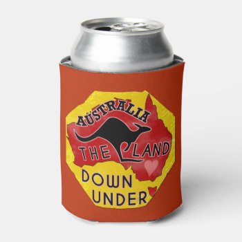 Australia Map Land Down Under With Kangaroo Retro Can Cooler by LaborAndLeisure at Zazzle