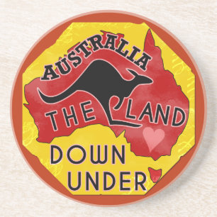Australia Map Land Down Under with Kangaroo Retro Coaster