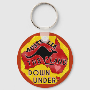 Australia Map Land Down Under with Kangaroo Retro Keychain