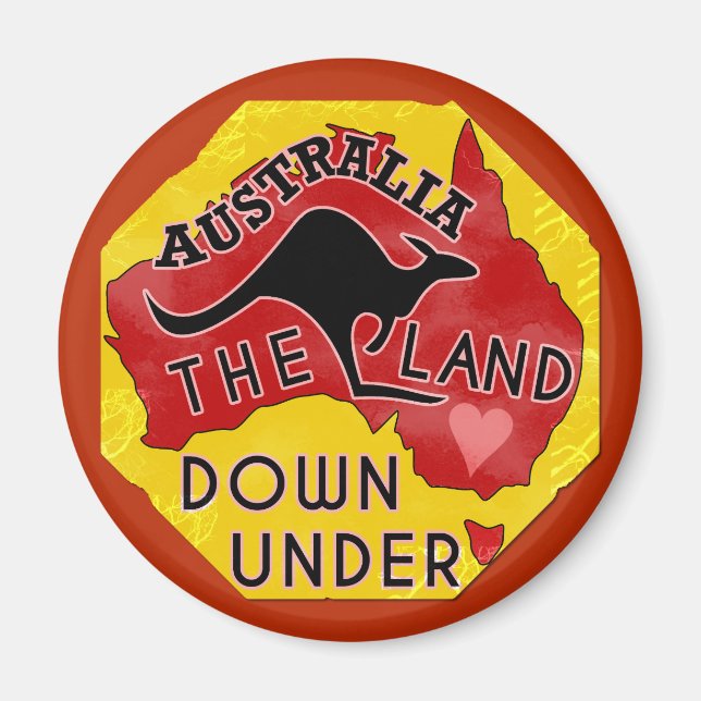 Australia Map Land Down Under with Kangaroo Retro Magnet (Front)