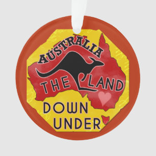 Australia Map Land Down Under with Kangaroo Retro Ornament