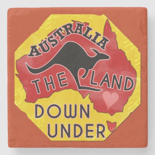 Australia Map Land Down Under with Kangaroo Retro Stone Coaster