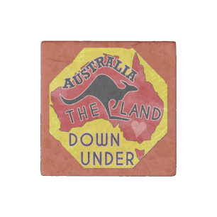 Australia Map Land Down Under with Kangaroo Retro Stone Magnet