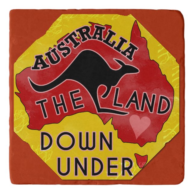 Australia Map Land Down Under with Kangaroo Retro Trivet (Front)