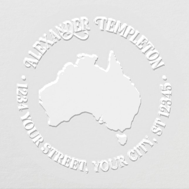 Australia Map Silhouette Round Name Return Address Embosser (Design)