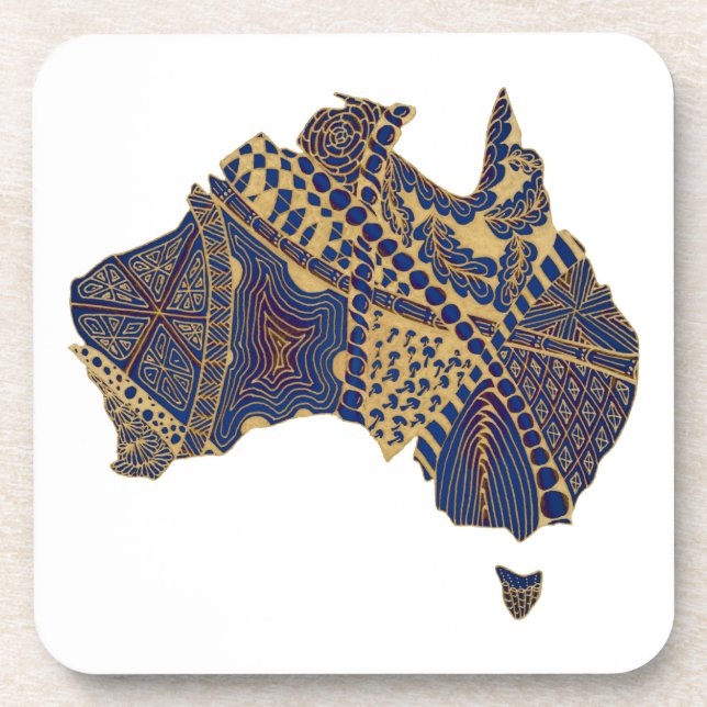 Australia Map Tan-Blue-Red Drink Coaster (Front)