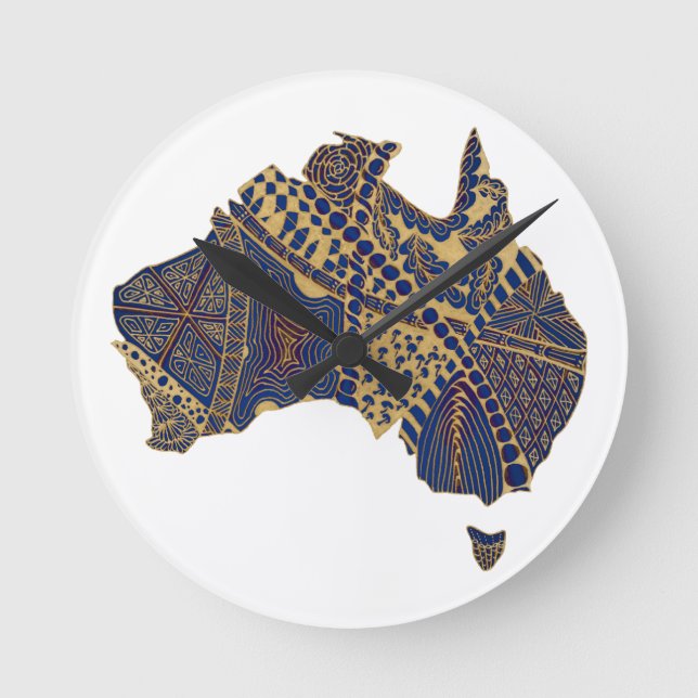 Australia Map Tan-Blue-Red Round Clock (Front)