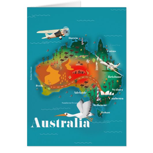 Australia Map Travel poster Cards (Front)