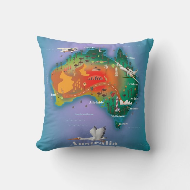Australia Map Travel poster Throw Pillow (Front)