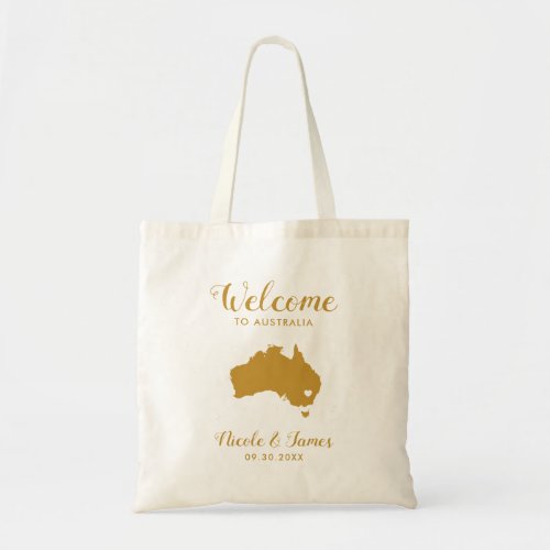 Australia Map Wedding Welcome Bag Gold Tote Bag