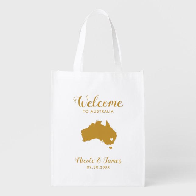 Australia Map Wedding Welcome Bag, Gold Tote Bag (Front)
