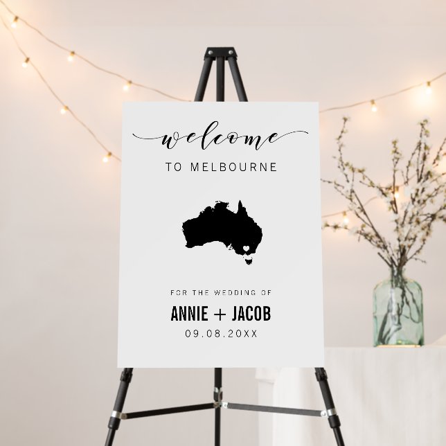 Australia Map Wedding Welcome Sign, Foam Board (In Situ (Stand))