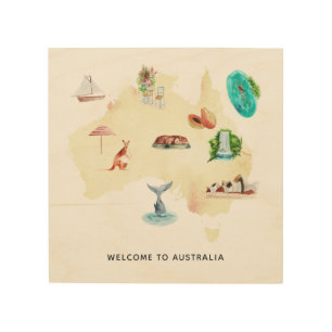 Australia Map Welcome Wood Wall Art