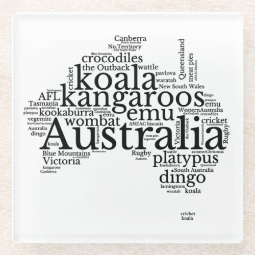 Australia Map Word Art Glass Coaster